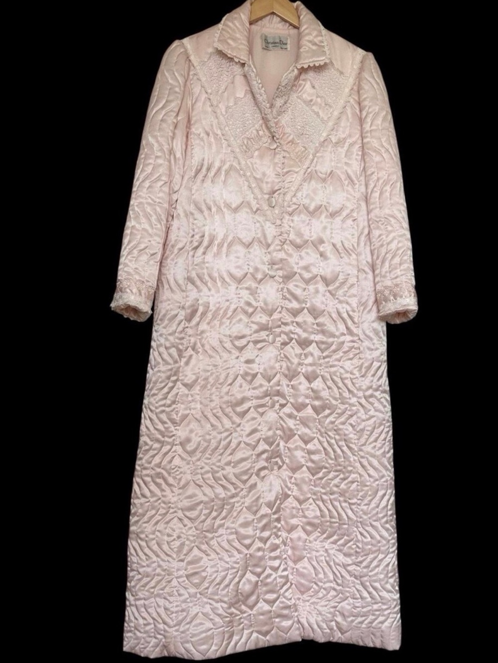 Vintage Christian Dior Quilted Long Pink Satin Robe